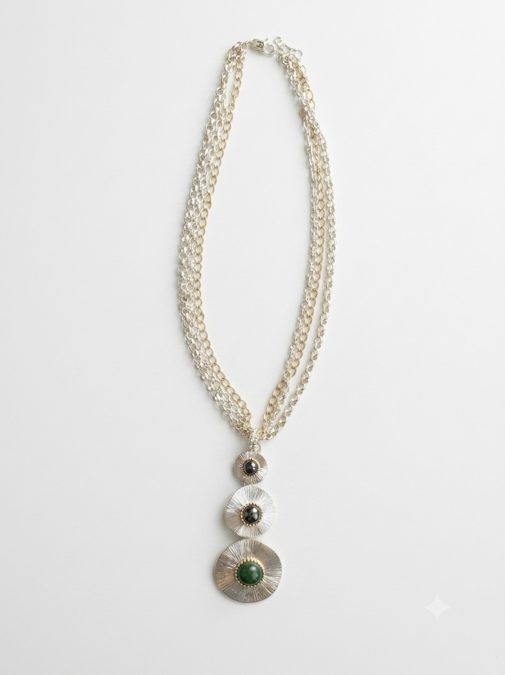 Vintage Etienne Aigner Statement Triple Gemstone & Multi-Chain Silver Necklace